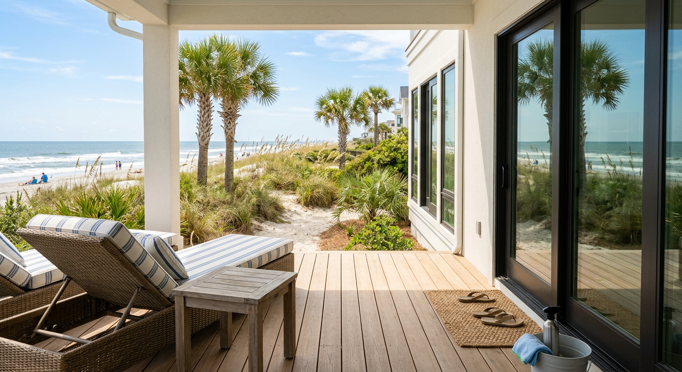 Illustration of “Defeating the Salt-Air Film: How to Protect Grand Strand Home Interiors” — Coastal Living article cover