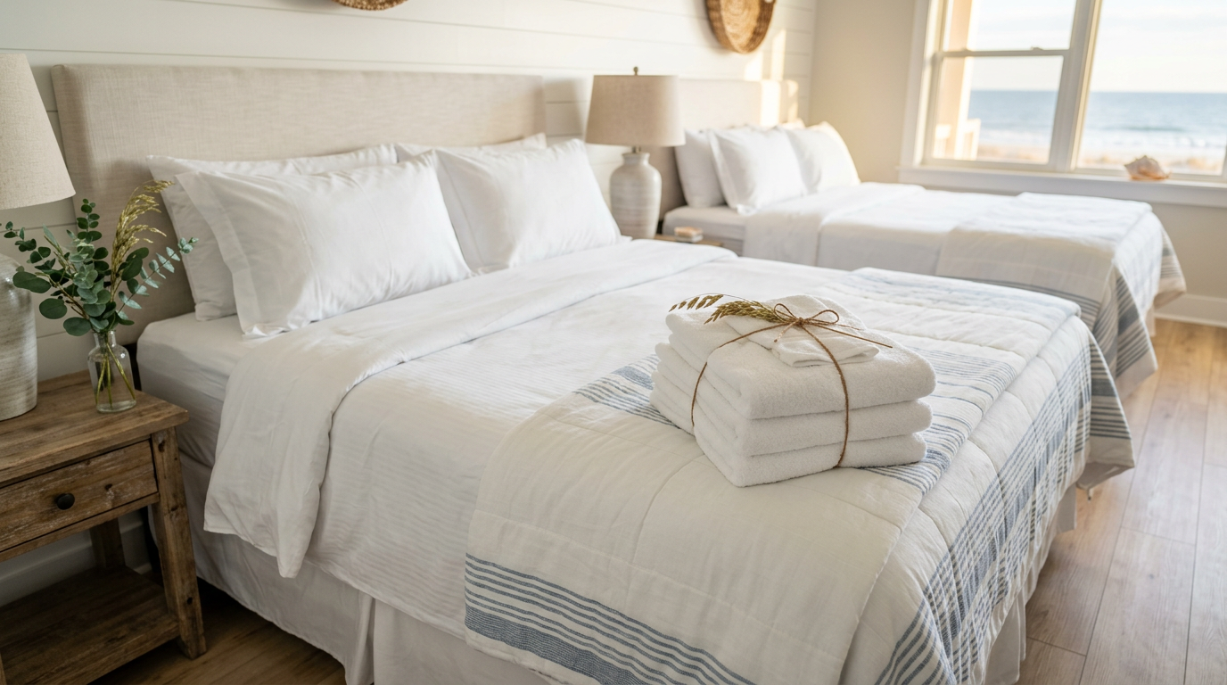 Illustration of “High-Occupancy Turnovers: Managing Large-Group Beach House Cleans in Cherry Grove and Surfside” — Vacation Rentals article cover