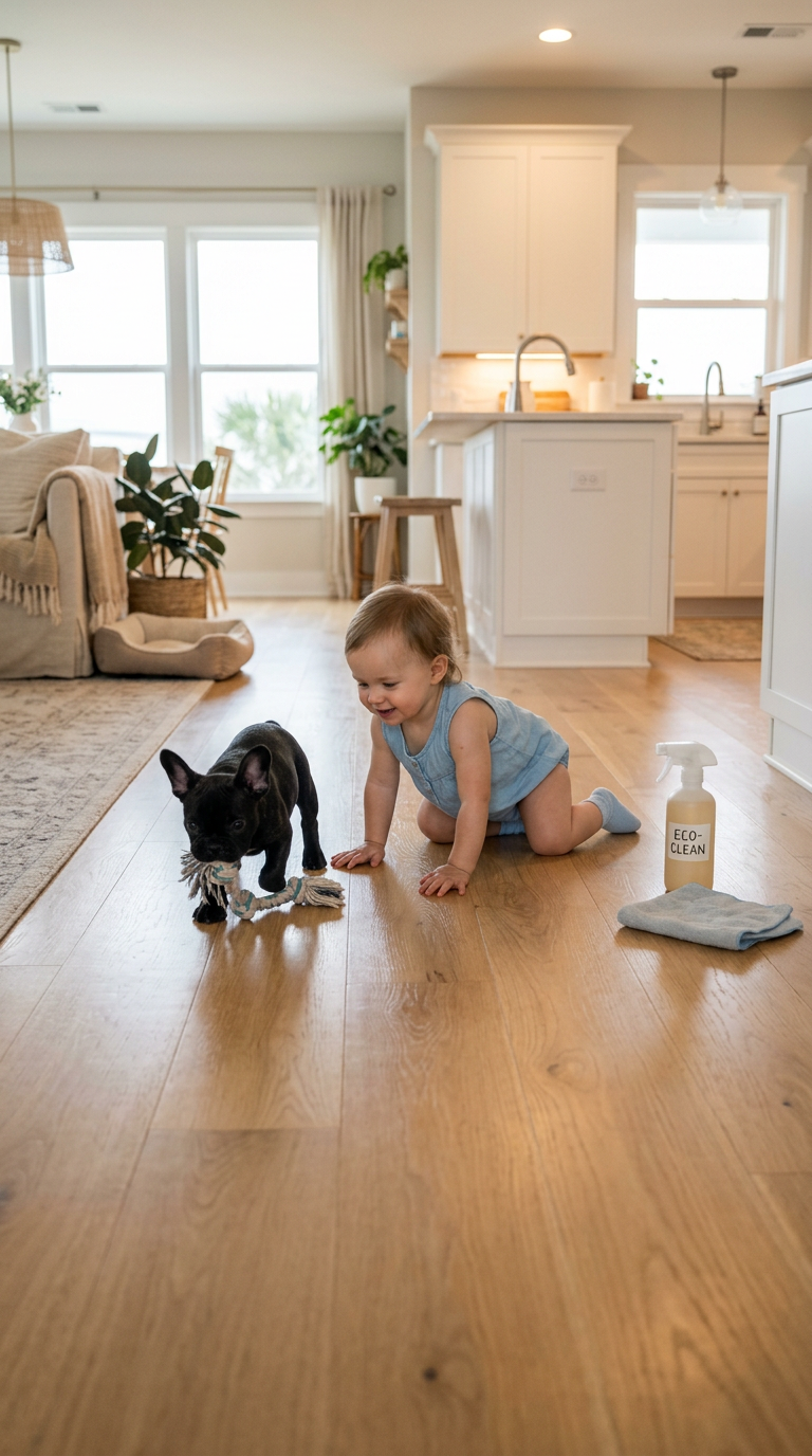 Illustration of “Low-Zone Sanitization: Protecting Crawling Toddlers and Ground-Level Pets from Coastal Residues and Harsh Chemicals” — Home Cleaning article cover