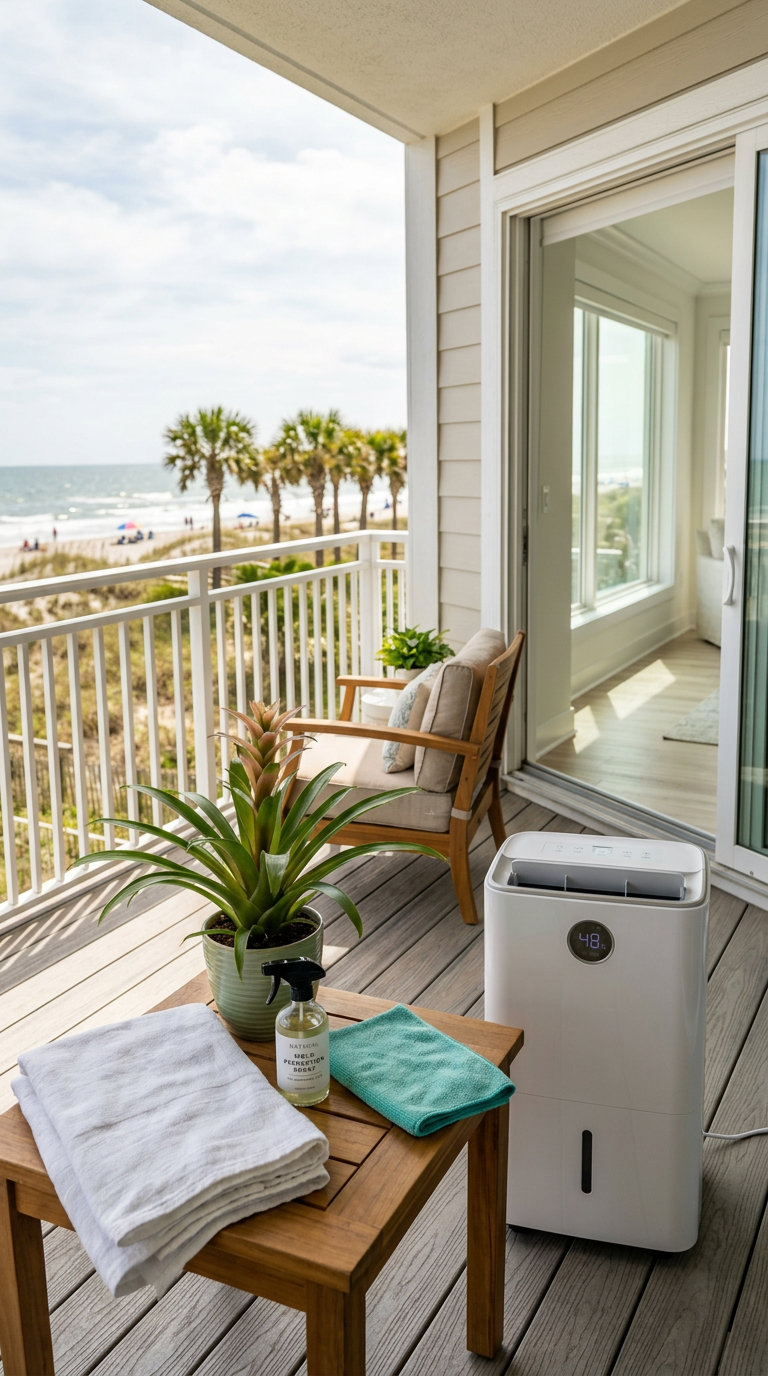 Illustration of “Oceanfront Air Quality: Managing Humidity-Trapped Allergens and Mold in Myrtle Beach Condos” — Coastal Living article cover