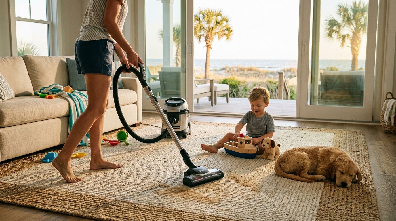 Illustration of “The Coastal Carpet and Rug De-Sanding and Pet Allergen Extraction Protocol: Balancing Child-Safe Botanicals, Electrostatic Release, and Humidity-Activated Odor Neutralizers in Grand Strand Family Homes” — Coastal Living article cover