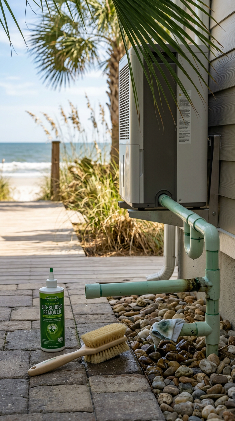 Illustration of “The Coastal Dehumidifier and Condensate Drain Line Maintenance Protocol: Mitigating Bio-Sludge, Spore Reservoirs, and Indoor Air Quality Failures in Grand Strand Homes” — Coastal Living article cover