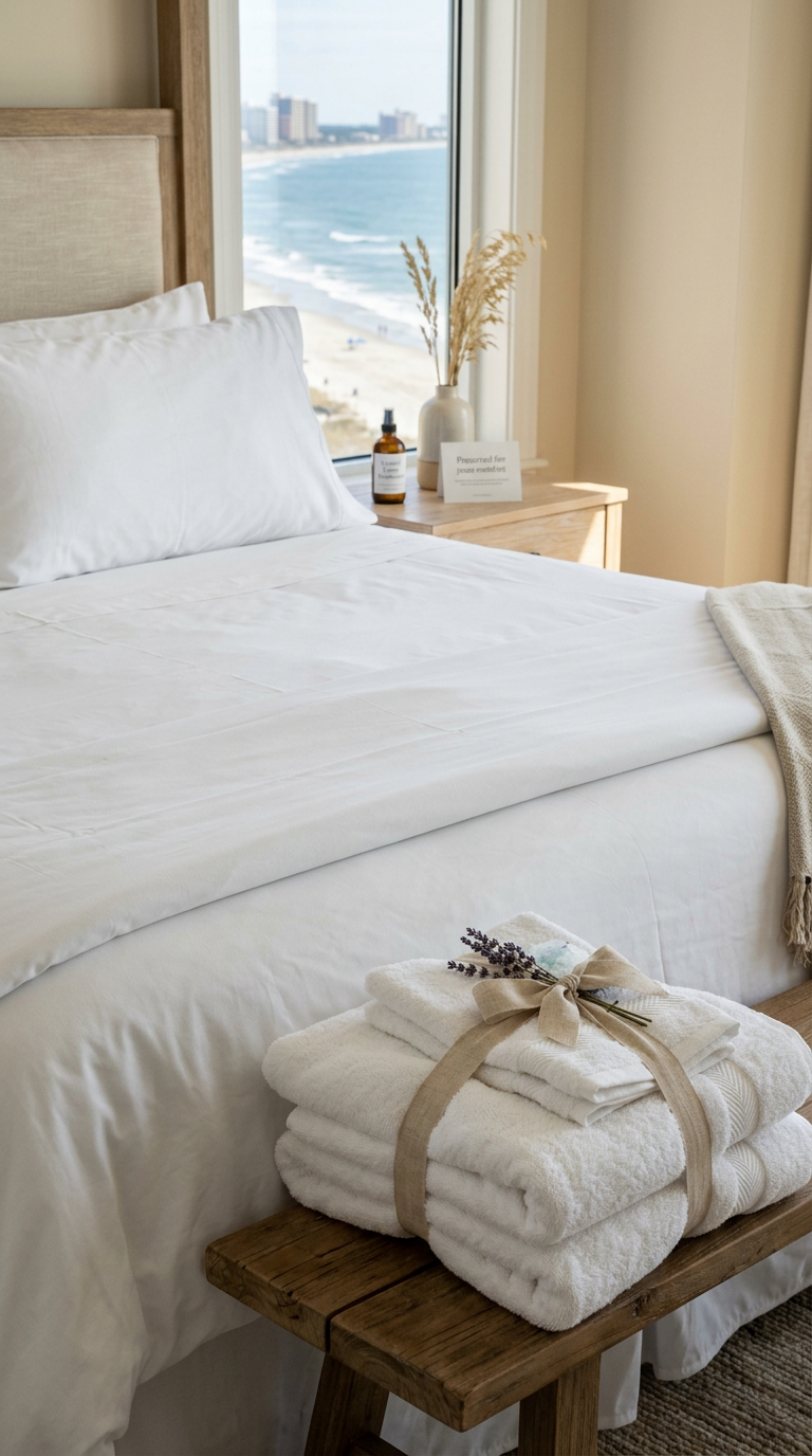 Illustration of “The Coastal Linen Lifecycle: Preserving Tensile Strength and Brightness in Grand Strand Rentals” — Linens & Laundry article cover