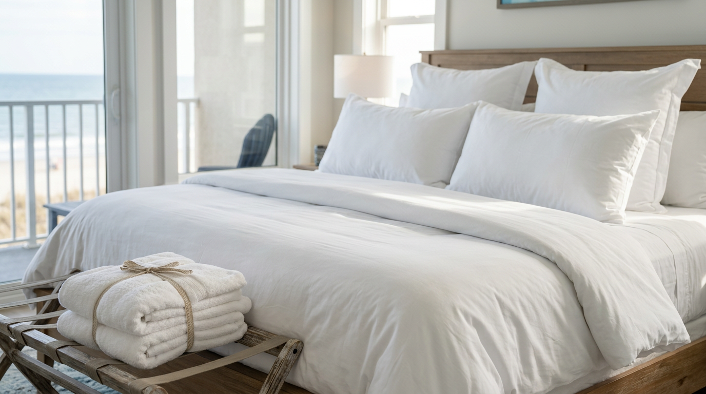 Illustration of “The Coastal Pillow-Core and Protector Restoration Protocol: Mitigating Humid Yellowing, Mold Spores, and Keratin Accumulation in Grand Strand Vacation Rentals” — Linens & Laundry article cover