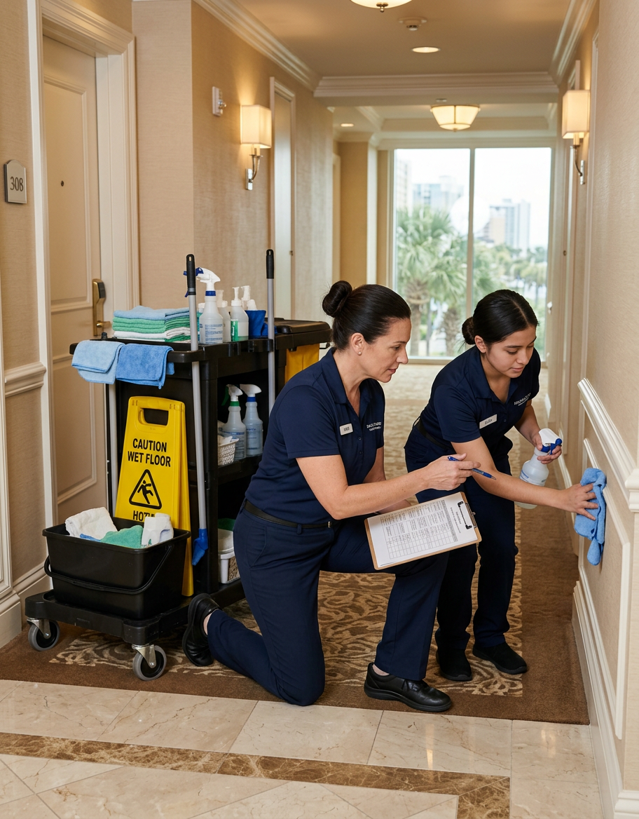 Illustration of “The Commercial Custodial Supervisor Competency Blueprint: Structuring Skills-Based Assessments, Technical Interview Rubrics, and Competitive Pay Scale Models for Myrtle Beach Facilities” — Commercial & Hospitality article cover