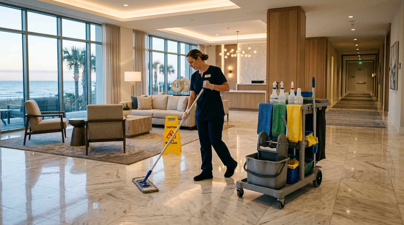 Illustration of “The Commercial Night-Shift Custodial Technician: Structuring Technical Interview Rubrics, Cross-Contamination Vetting, and Night-Differential Pay Scales for Grand Strand Facilities” — Commercial & Hospitality article cover