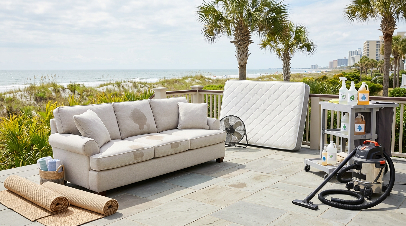 Illustration of “The Cost of Coastal Upholstery and Mattress Restoration: Fabric Safety, Dry Times, and Vetting Grand Strand Professionals” — Coastal Living article cover