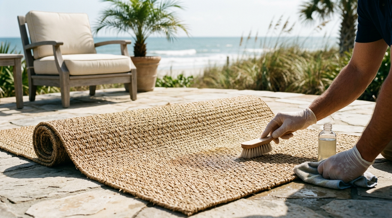 Illustration of “The Cost of Restoring Coastal Natural-Fiber Rugs: Jute, Sisal, and Seagrass Cleaning Chemistry and Professional Vetting for Grand Strand Homeowners” — Coastal Living article cover