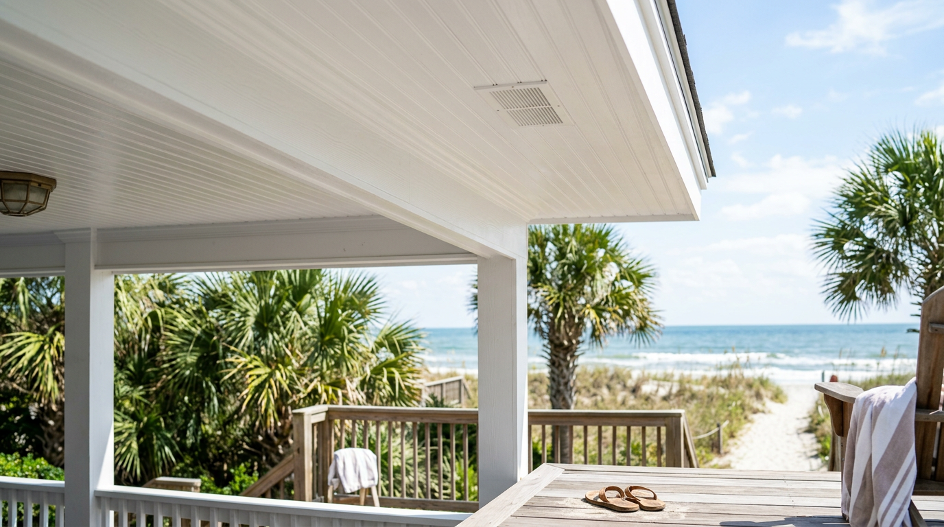 Illustration of “The Cost of Restoring Coastal Porch Beadboard and Soffits: Algae Chemistry, Substrate Safety, and Professional Vetting for Grand Strand Homeowners” — Coastal Living article cover