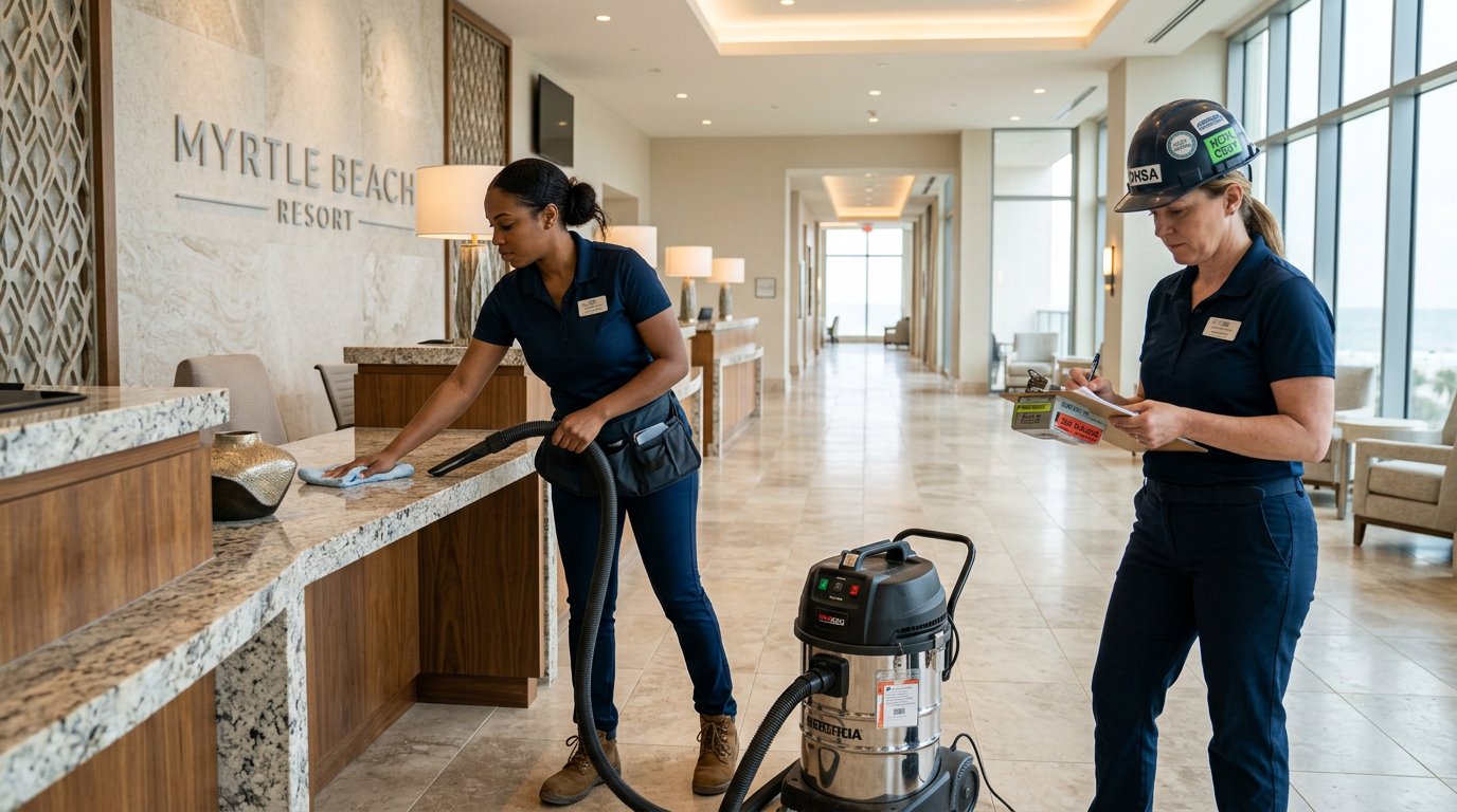 Illustration of “The Grand Strand Post-Construction Cleaning Specialist: Technical Dust-Extraction Certifications, Silica-Safety Audits, and Competitive Compensation Structures for New-Build Handover Teams” — Commercial & Hospitality article cover