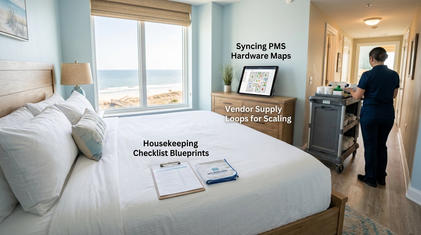 Illustration of “The Grand Strand Vacation Rental Onboarding and Property-Profile Standardization Protocol: Syncing PMS Hardware Maps, Housekeeping Checklist Blueprints, and Vendor Supply Loops for Scaling Portfolios” — Vacation Rentals article cover