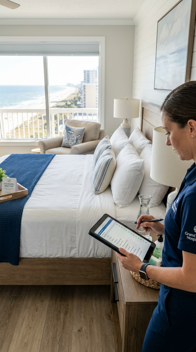 Illustration of “The Guest-Ready Operations Protocol: Integrating Tech-Enabled Inspections and Quality Audits in Grand Strand Vacation Rentals” — Vacation Rentals article cover