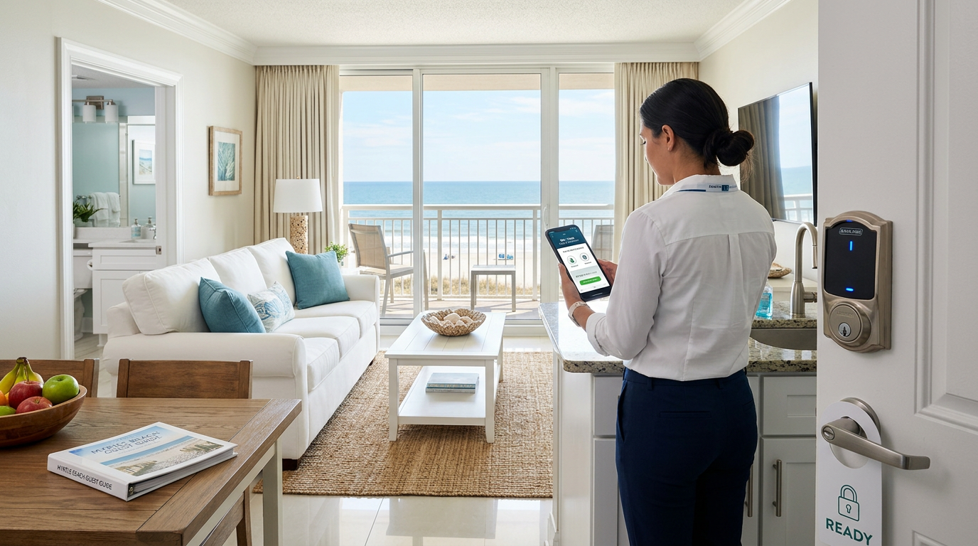 Illustration of “The Mid-Turn Lock and Dispatch Protocol: Integrating Smart-Lock APIs, Real-Time Geo-Fencing, and Cleaning Vendor Handoffs in Myrtle Beach Portfolios” — Vacation Rentals article cover
