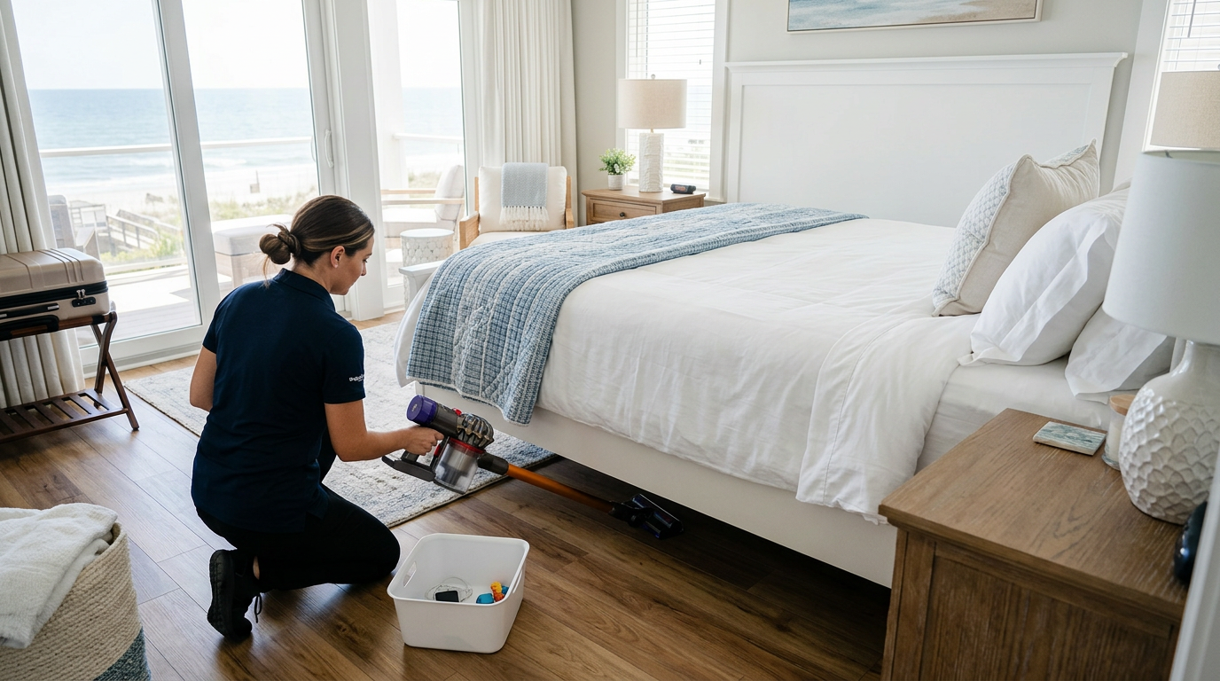 Illustration of “The Under-Bed and Hidden-Zone Clearout Protocol: Preventing Leftover-Item Disputes and Cleanliness Failures in Myrtle Beach Vacation Rentals” — Vacation Rentals article cover