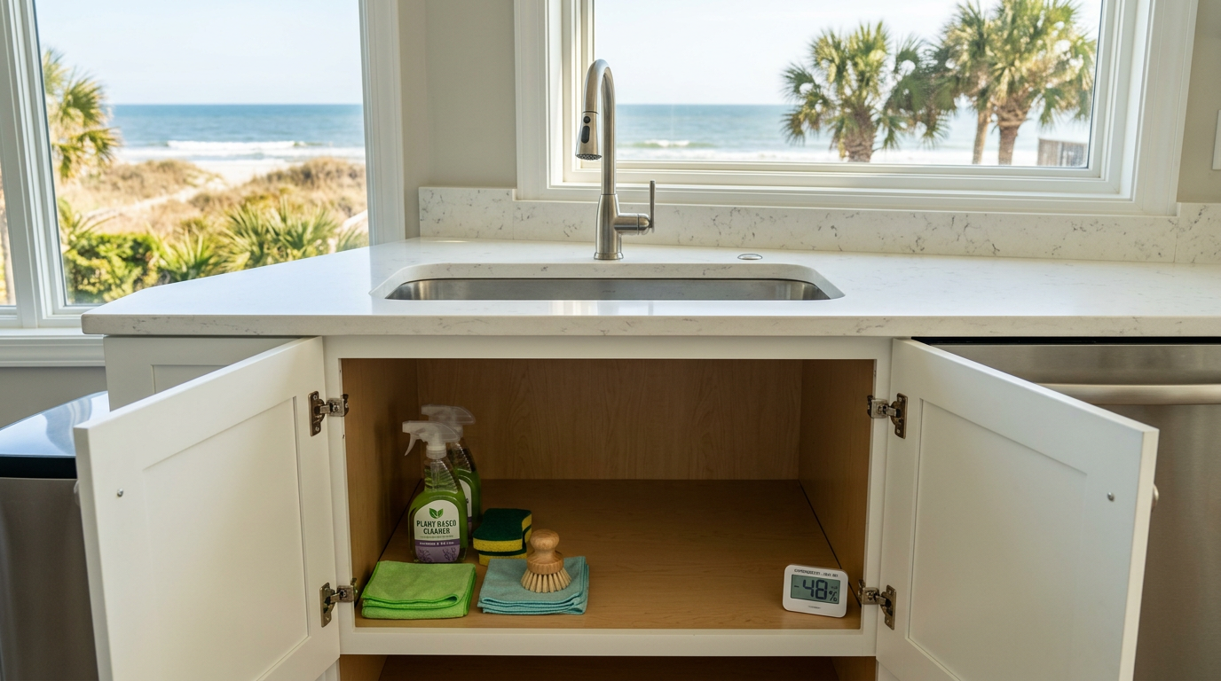 Illustration of “The Under-Sink Cabinet Microclimate: Mitigating Mold Spore Colonization, Condensation Vectoring, and Chemical Off-Gassing in Grand Strand Homes” — Coastal Living article cover